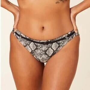 NWT Andie Riviera Snakeskin Print Belted Bikini Bottom Medium Rise M Black Cream